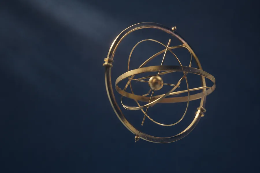 Sphère armillaire dorée, évoquant une enveloppe patrimoniale multidevise et internationale
